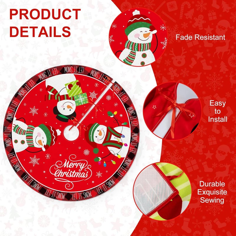 PERFQU 48 Inch Merry Christmas Tree Skirt - Large Red Xmas Tree Skirts Mat Decoration, Cute Winter Snowman Round Skirt for Indoor Outdoor Home Christmas Tree Decorations Holiday Party Decor - Image 4